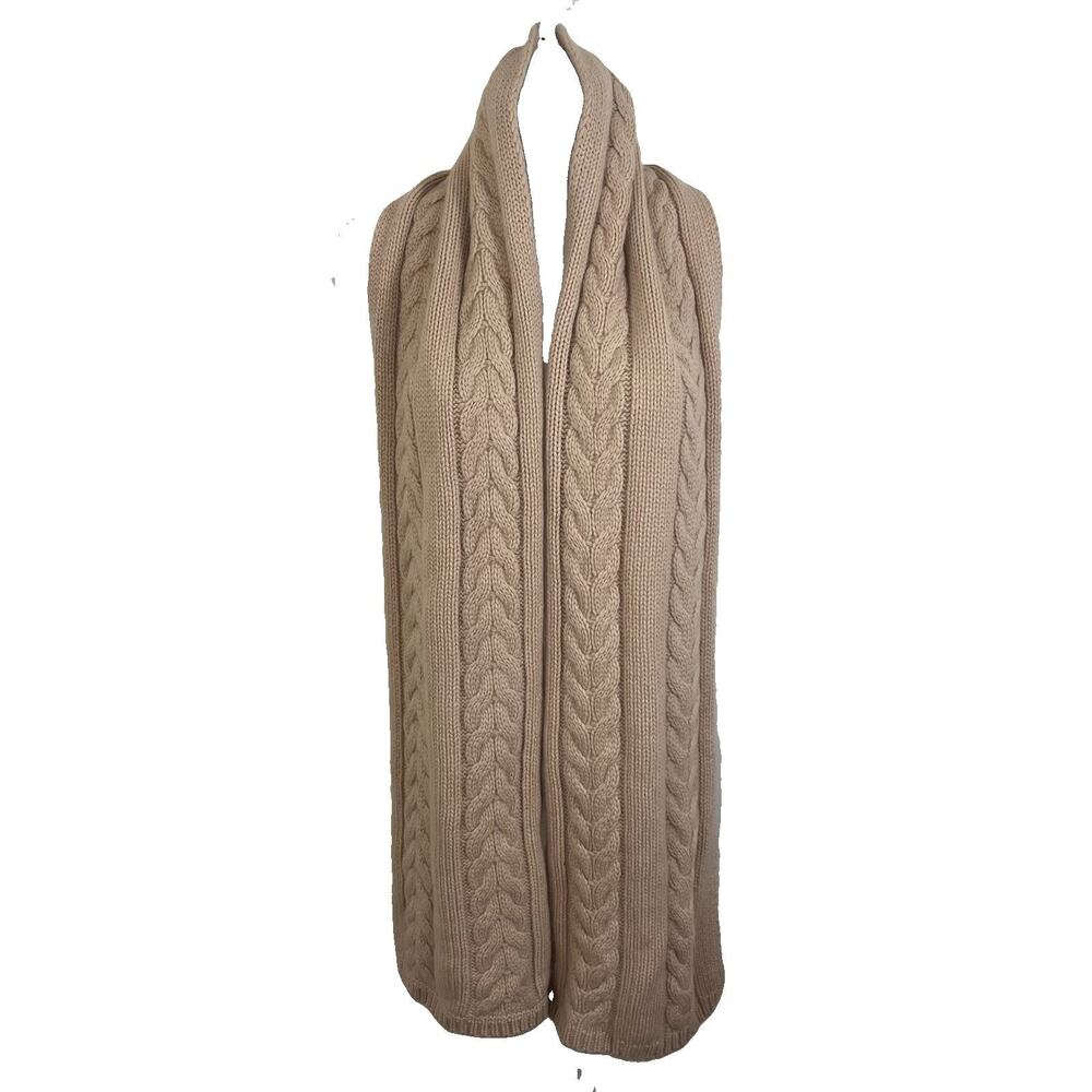 Saks Fifth Avenue 100% Cashmere Cable Knit Long Scarf Wrap Womens Beige